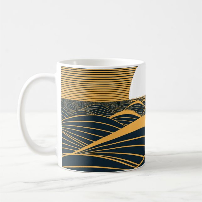 Stylised sun-moon, dark sea illustration. coffee mug (Left)