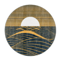 Stylised sun-moon, dark sea illustration.
