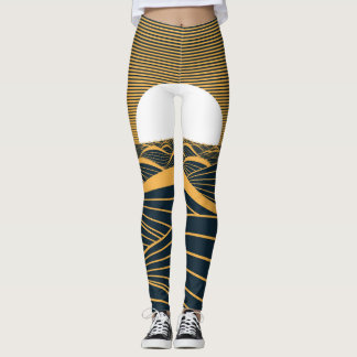 Stylised sun-moon, dark sea illustration. leggings