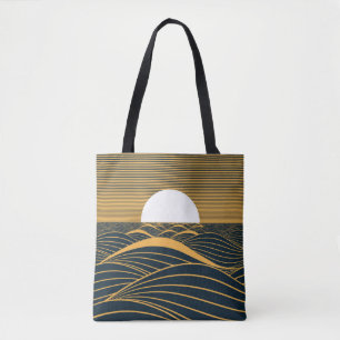 Stylised sun-moon, dark sea illustration. tote bag