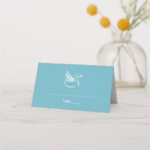 Stylised Swan On Blue Wedding Place Card