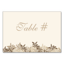 Stylised Tan and Brown Floral Leaves Table Number
