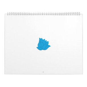 Stylised, teal-blue flower design with overlapping calendar
