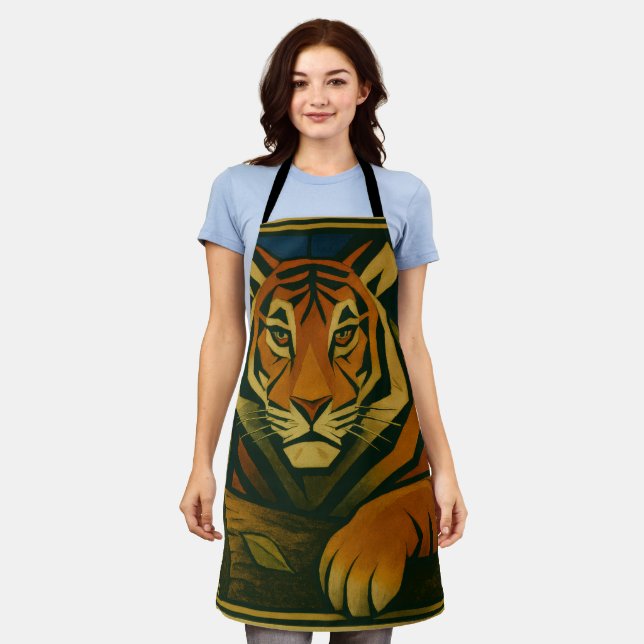 Stylised Tiger in Ornamental Sunburst Frame Apron (Worn)