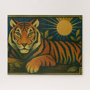 Stylised Tiger in Ornamental Sunburst Frame Jigsaw Puzzle