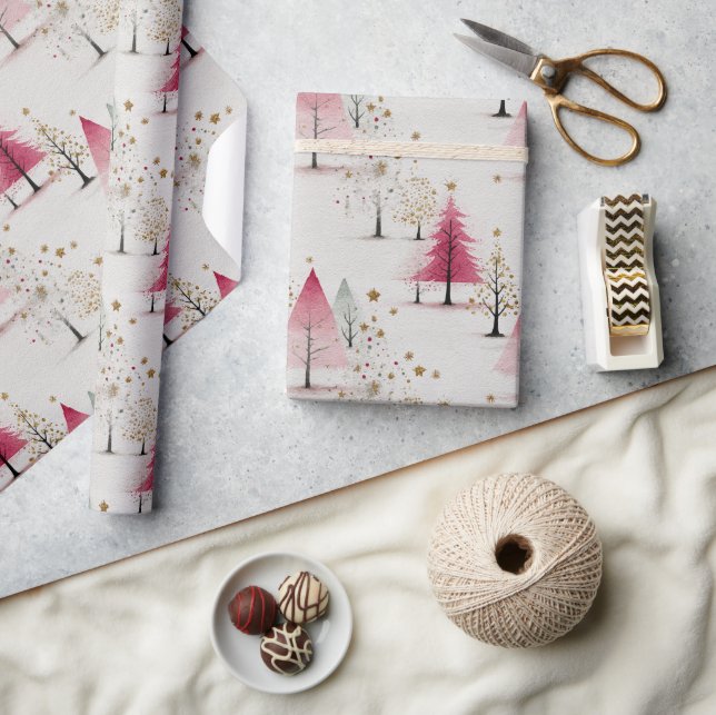 Stylised Tree & Snowflake Holiday Pattern Wrapping Paper (Crafts)