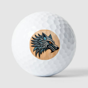 Stylised Tribal Wolf Art With Orange Eyes Golf Balls