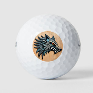 Stylised Tribal Wolf Art With Orange Eyes Golf Balls