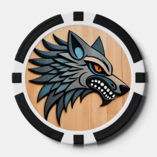 Stylised Tribal Wolf Art With Orange Eyes Poker Chips