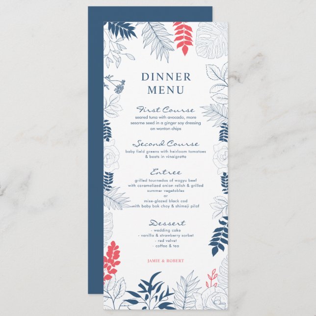 Stylised tropical flowers wedding frame invitation (Front/Back)