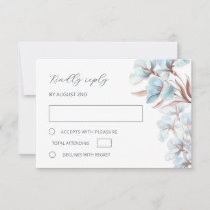 Stylised Turquoise Rose Gold Flowers RSVP Card