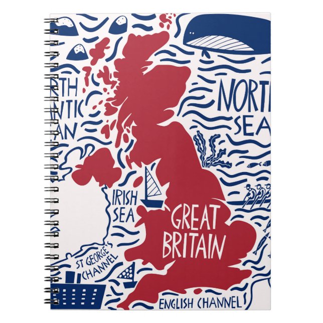 Stylised UK Map: Vintage Travel. Notebook (Front)