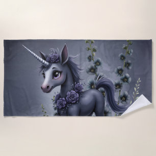 Stylised unicorn in floral splendour.  beach towel