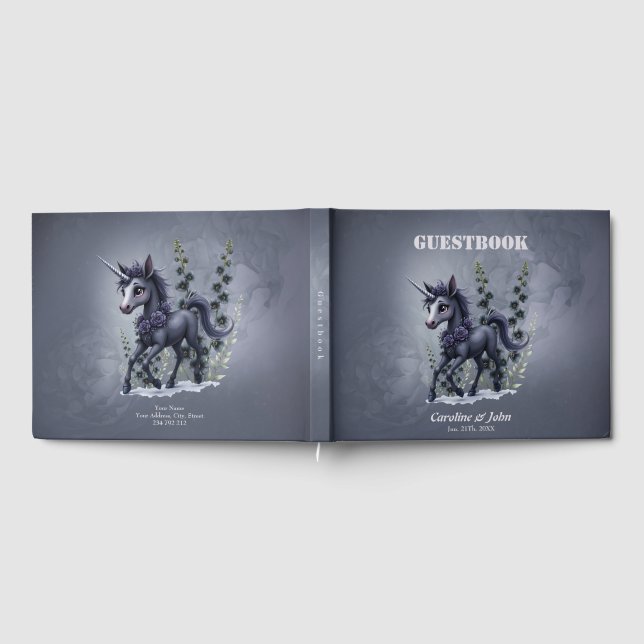 Stylised unicorn in floral splendour.  guest book (Full)