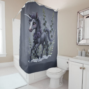 Stylised unicorn in floral splendour. shower curtain