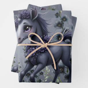 Stylised unicorn in floral splendour. wrapping paper sheet