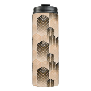 stylised urban landscape seamless pattern in sepia thermal tumbler