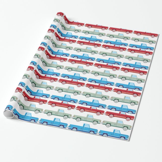 Stylised Vector Old Pickup Truck vector Wrapping Paper (Unrolled)