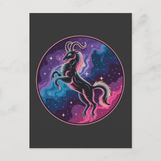 Stylised Vibrant Celestial Capricorn Goat Postcard (Front)