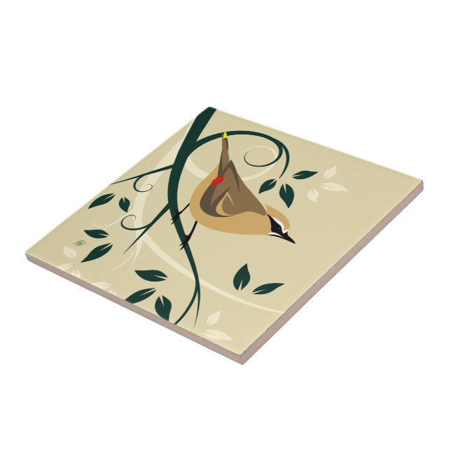 Stylised Waxwing Tile (Side)