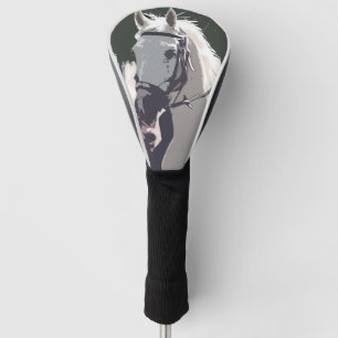 Stylised White Horse Head Sketch Golf Head Cover