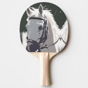 Stylised White Horse Head Sketch Ping Pong Paddle