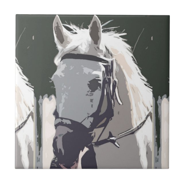Stylised White Horse Head Sketch Tile (Front)