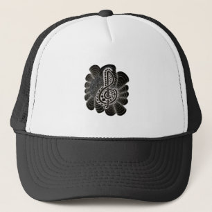 Stylised White on Black Treble Clef Music Doodle Trucker Hat