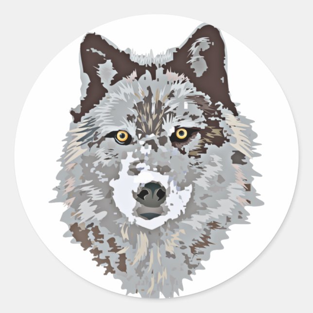 Stylised Wolf Head Classic Round Sticker (Front)