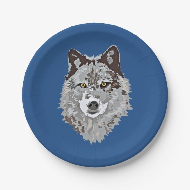 Stylised Wolf Head Paper Plate (Front)