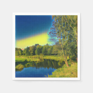 Stylised Yellow Countryside Landscape Paper Napkin