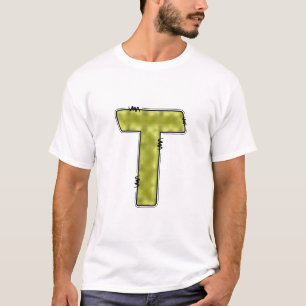 Stylised Yellow Letter T Initial Graphic White T-Shirt