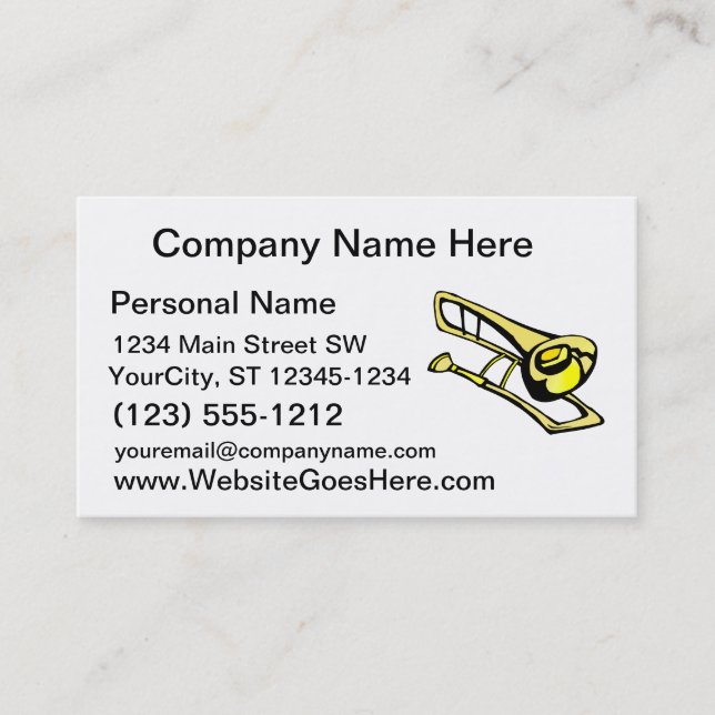 stylised yellow trombone graphic image business card (Front)