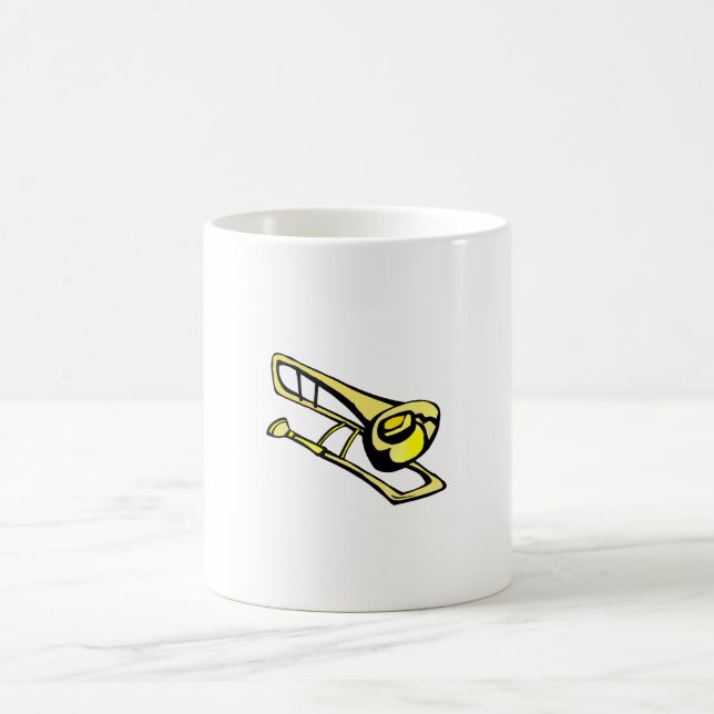 stylised yellow trombone graphic image coffee mug (Center)