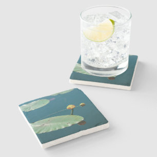 Stylised Yellow Water Lily Flowers Plants Stone Coaster