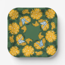 Stylised Yellow Wildflower Dandelion Butterflies