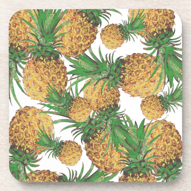 Stylised Yummy Pineapples Pattern Coaster (Front)