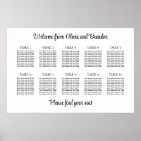 Stylish 10 Table Wedding Seating Chart Poster