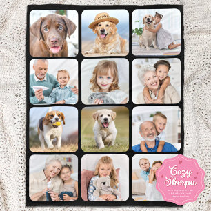 Stylish 12 Photo Collage Personalized Black Sherpa Blanket