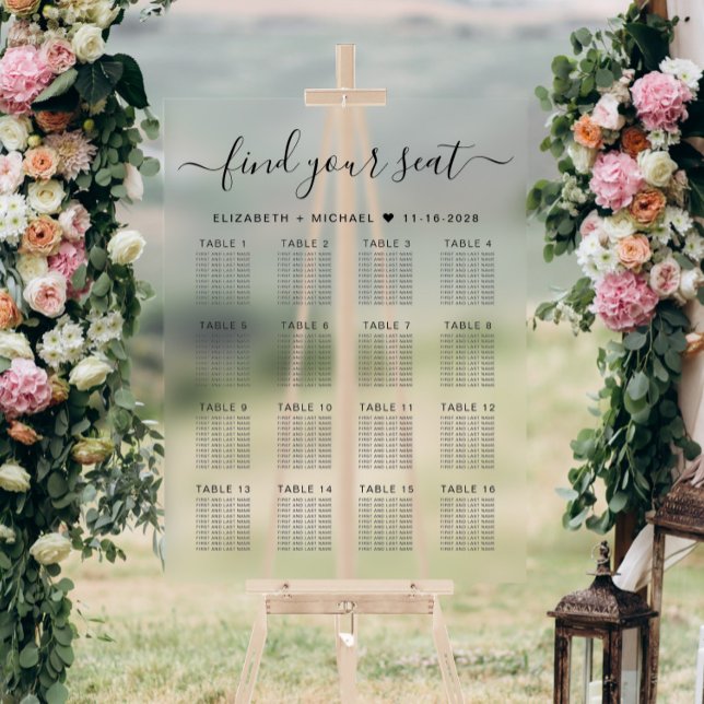 Stylish 16 Table Wedding Seating Acrylic Sign (Creator Uploaded)