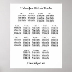 Stylish 17 Table Wedding Seating Chart Poster
