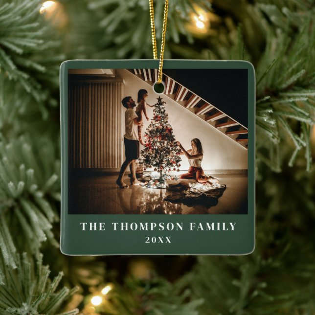 Stylish 2023 Family Photo Minimalist Green Modern Ceramic Ornament (Tree)