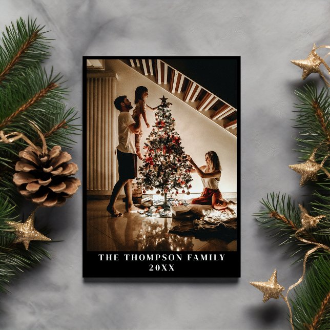 Stylish 2023 Family Photo Minimalist Modern Black Holiday Card (Creator Uploaded)