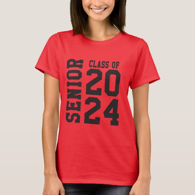 Stylish 2024 Senior Bold School Logo Red T-Shirt (Front)