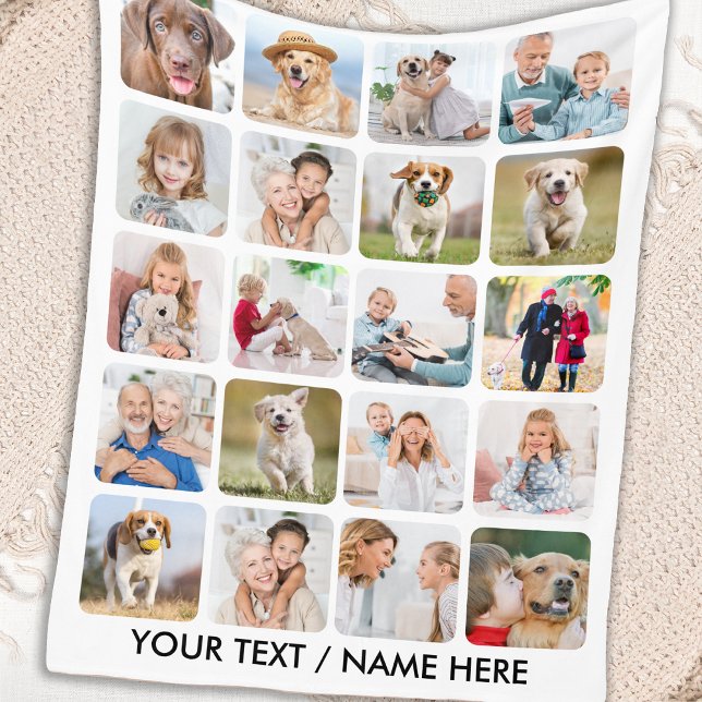 Stylish 20 Photo Collage Personalised Pictures Fleece Blanket (Creator Uploaded)
