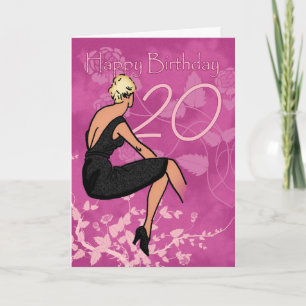 Stylish 20th Birthday Card - Modern Female In Blac