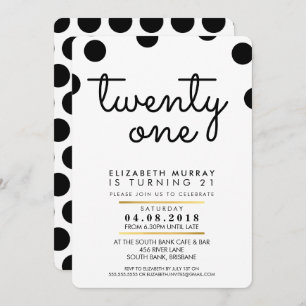 STYLISH 21st birthday party INVITE black polka dot
