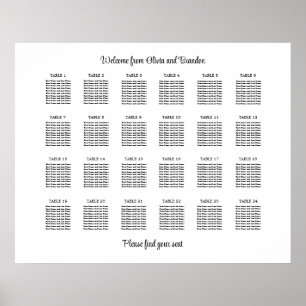 Stylish 24 Table Wedding Seating Chart Poster