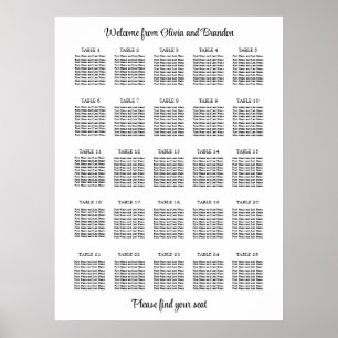 Stylish 25 Table Wedding Seating Chart Poster
