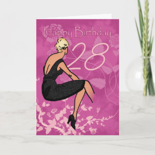 Stylish 28th Birthday Card - Modern Female In Blac